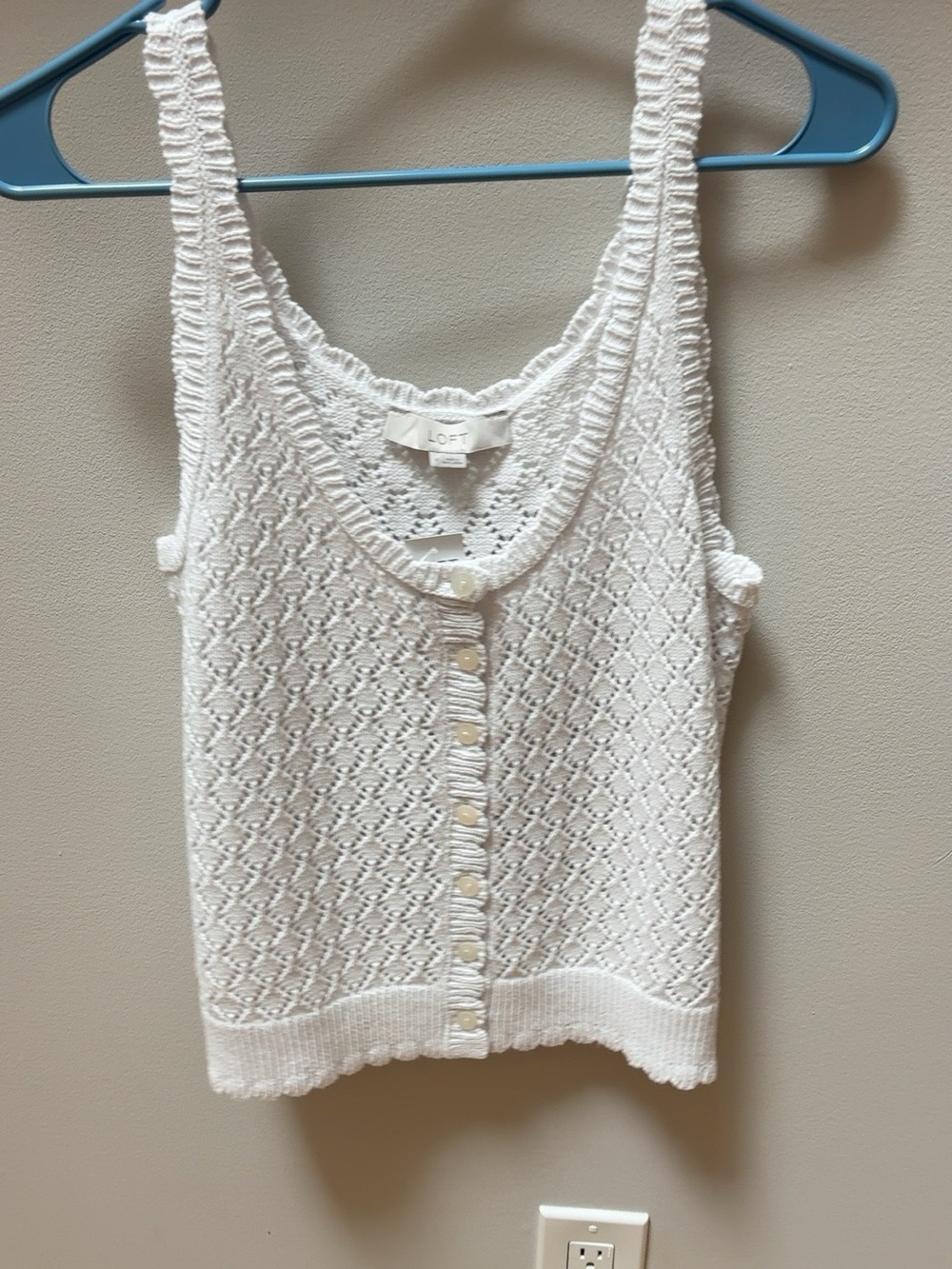 LOFT White Crochet Button-Front Cropped Camisole